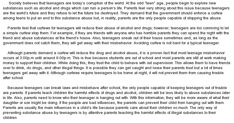 Essay on curfews for teenagers
