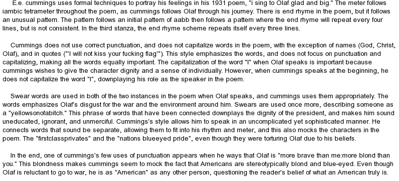 essay on e.e.cummings i sing to olaf glad and big analysis