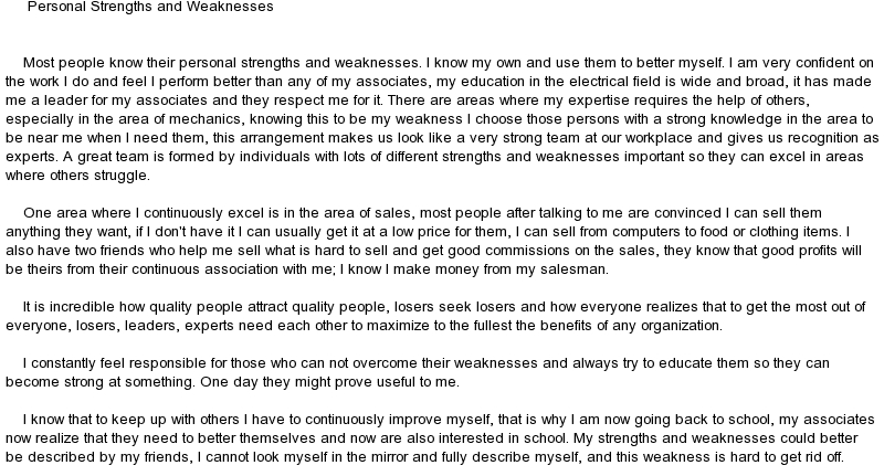 Personal strengths and weaknesses | college essays for free
